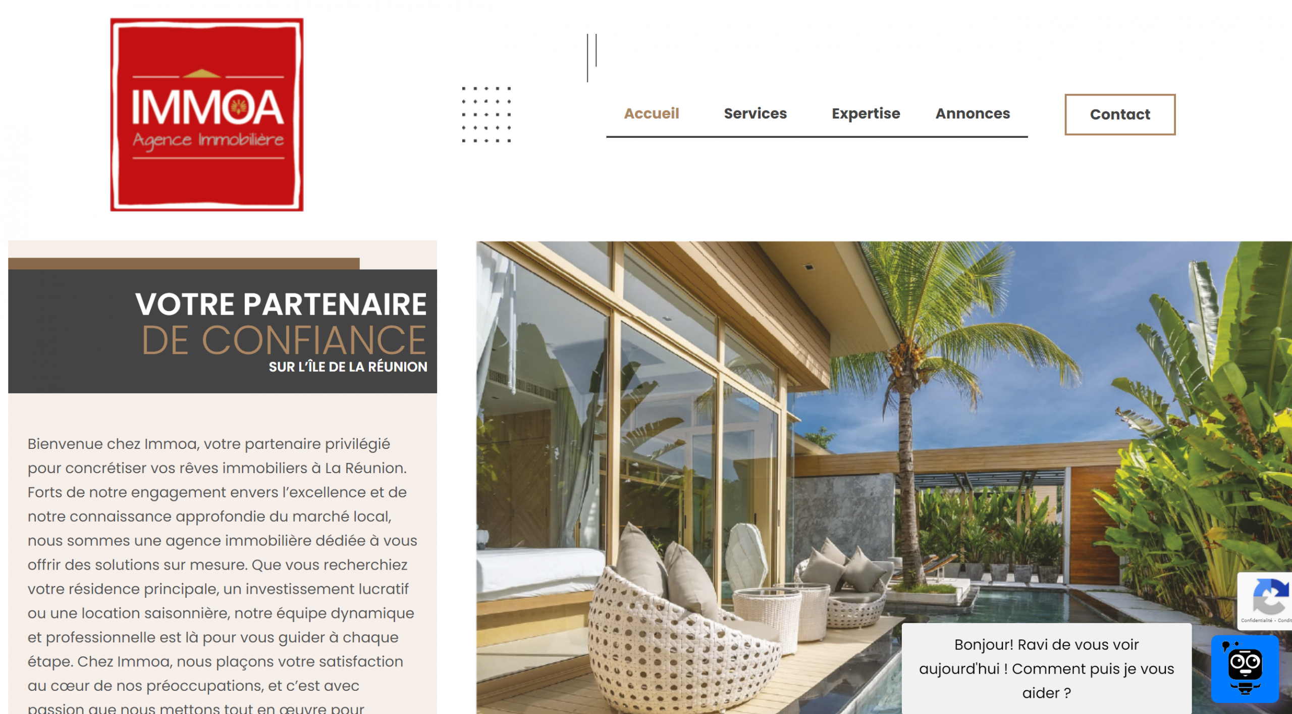 Capture du site WordPress pour une agence immobilière à La Réunion