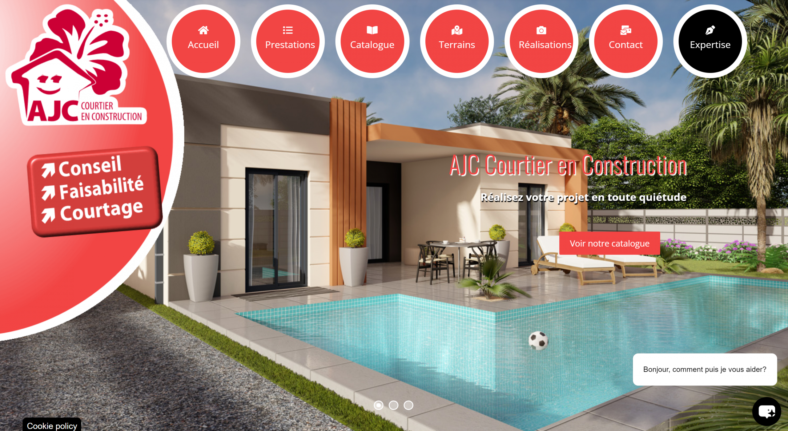 Capture du site vitrine pour courtier en travaux immobiliers à La Réunion
